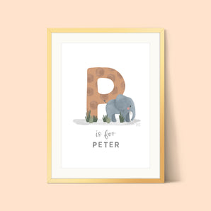 Effie Elephant Initial Print