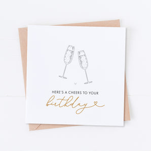 Champagne Here's a Cheers, Birthday Card