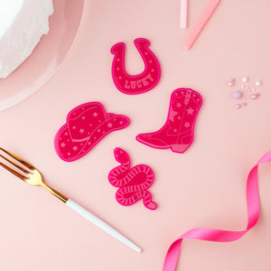 Cowgirl Hat, Boot, Horeshoe & Snake Cake Charm Set