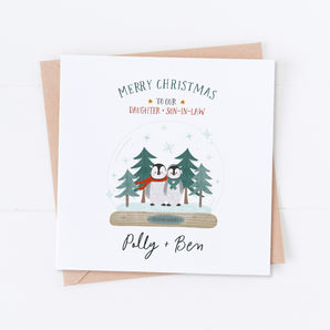 Boy/Girl Penguin Snow Globe Christmas Card