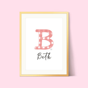 Pink Gingham Initial Print