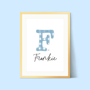 Blue Gingham Initial Print
