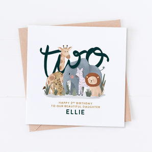 Safari Friends Second Birthday Card