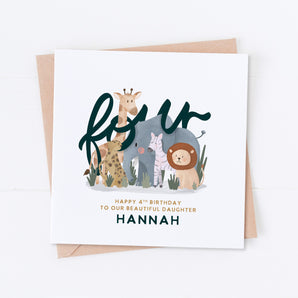 Safari Friends Fourth Birthday Card
