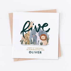 Safari Friends Fifth Birthday Card
