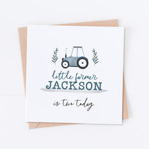 Blue Little Farmer Birthday Card