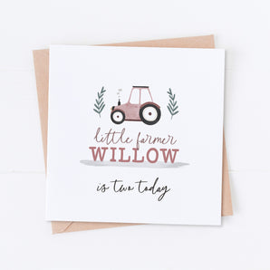 Pink Little Farmer Birthday Card
