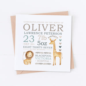 Blue Safari Newborn Details Card