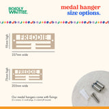Children's Minimal Medal hanger size options and wall mount fixing details