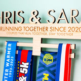 Laser Cut Personalised Medal Hanger for Couples, highly detailed laser engraving