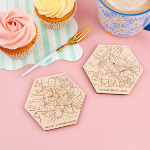 Hexagon Map Location Coaster Set