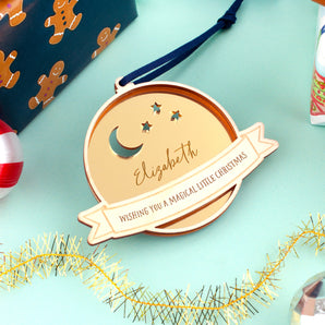 Personalised Moon and Stars Christmas Decoration