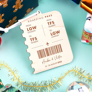 Personalised Couples Boarding Pass Christmas Bauble