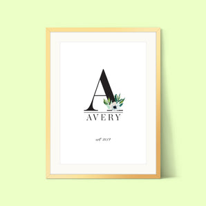 Black Floral Monogram Print