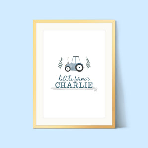 Blue Little Farmer Tractor Print