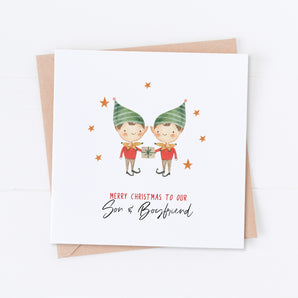 Son and Boyfriend Elves Christmas Card