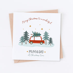 Any Relation Car and Trees Christmas Card