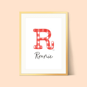 Red Gingham Initial Print