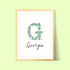 Green Gingham Initial Print