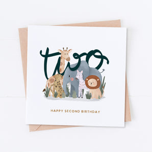 Safari Animals Second Birthday Card