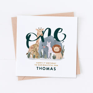 Safari Friends First Birthday Card