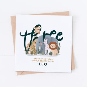 Safari Friends Third Birthday Card