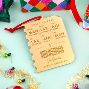 Personalised 3 Flights Boarding Pass Christmas Bauble