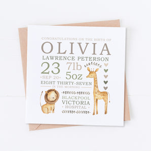 Green Safari Newborn Details Card