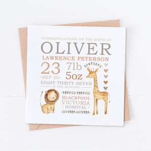 Beige Safari Newborn Details Card