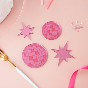 Mirror Balls & 8 Point Star Cake Charm Set
