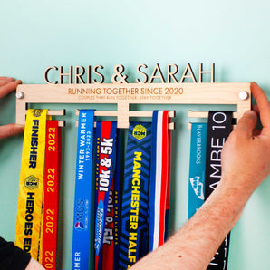 Laser Cut Personalised Medal Hanger for Couples