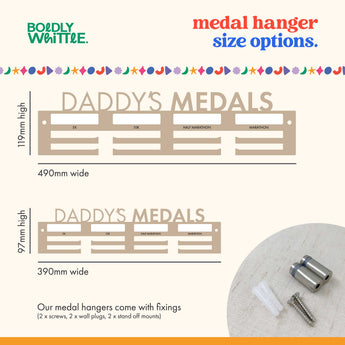 Medal hanger size options 'Personal Bests' medal hanger and fixing components