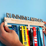 Personalised Wooden Medal Hanger showing the mounts hold the Medal Hanger 2cm away from the wall, so medals can be easily hung and displayed
