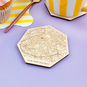 Heptagon Map Location Coaster Set