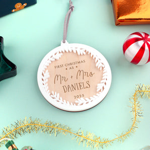 Personalised First Christmas Married Wreath Bauble