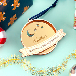 Personalised 1st Christmas Moon and Stars Decoration