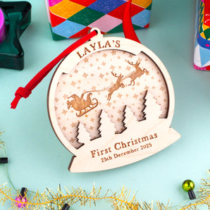 Santa's Sleigh Snow Globe Bauble