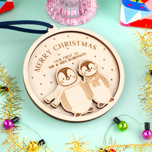 Penguins Wooden Bauble