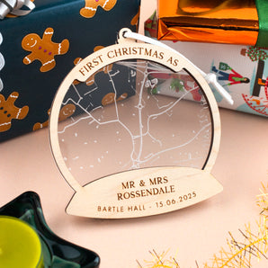 First Christmas Married Snow Globe Map Christmas Bauble