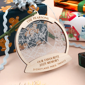 Personalised Favourite Family Memory Snow Globe Map Christmas Bauble