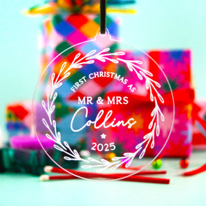 Personalised Mr & Mrs First Christmas Bauble