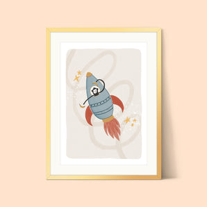Space Monkey Rocket Print